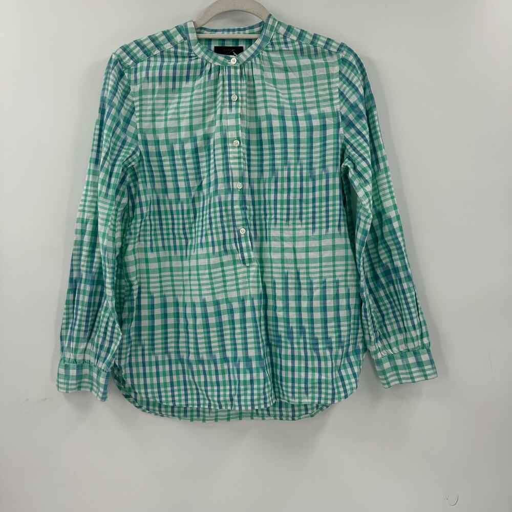 J.Crew Blue and green Gingham Cotton Blouse